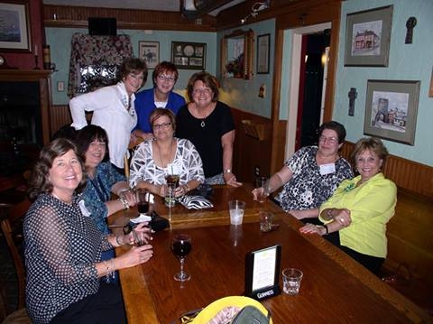 Mary Danukus Rysz, Evelyn Nelli Buresh,Paulette Sorini, Kathy Karman Kapsa, standing: Pam Kuda Quinn, Joan Moorehouse Wainer, Cyndi Krubel Simmons